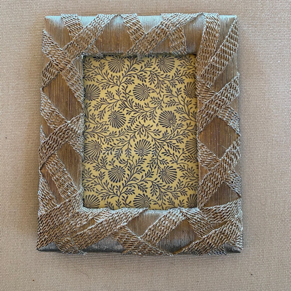 Anthropologie Small Woven Look Silver Metal Photo Frame